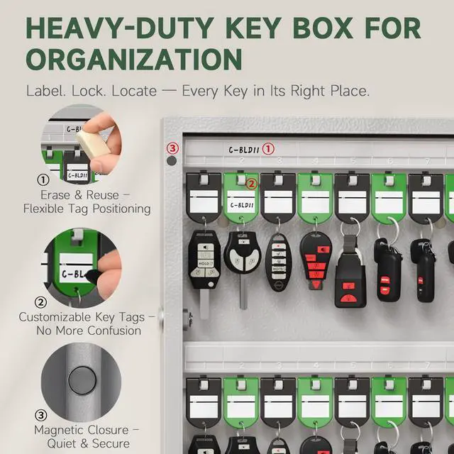 Alt view image 3 of 7 - 96-Key Smart Key Lock Box, Wall-Mount Key Cabinet with Key Management App(Track Key Borrow/Return), Keypad, Bluetooth & WiFi Unlock (Sold Separately) for Commercial, School, Rental, Office