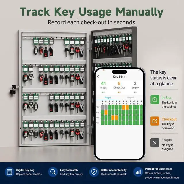 Alt view image 5 of 7 - 96-Key Smart Key Lock Box, Wall-Mount Key Cabinet with Key Management App(Track Key Borrow/Return), Keypad, Bluetooth & WiFi Unlock (Sold Separately) for Commercial, School, Rental, Office