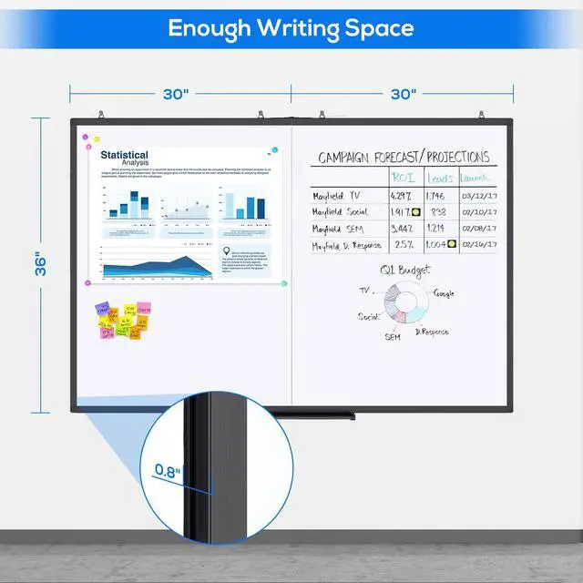 Alt view image 2 of 6 - Large Magnetic Whiteboard, 60 x 36 Magnetic Dry Erase Board Foldable for Wall, 5' x 3' Aluminum Presentation Big Wall-Mounted Marker Board for Office Home & School (Black)