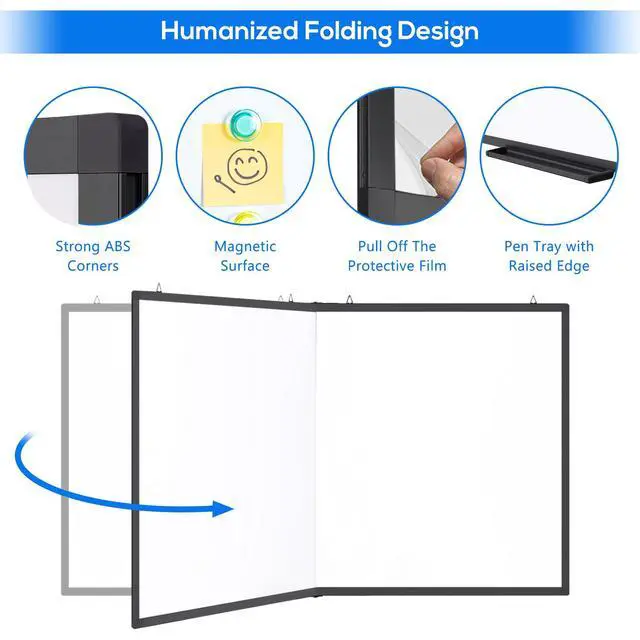 Alt view image 3 of 6 - Large Magnetic Whiteboard, 60 x 36 Magnetic Dry Erase Board Foldable for Wall, 5' x 3' Aluminum Presentation Big Wall-Mounted Marker Board for Office Home & School (Black)