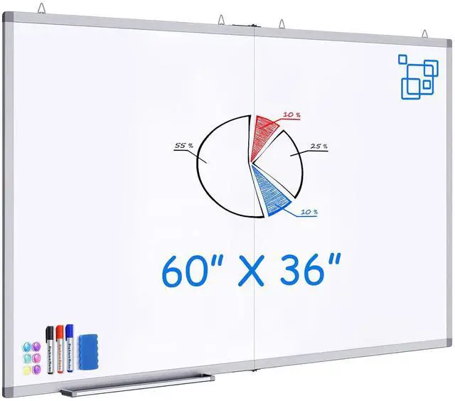 Main image of White Board Dry Erase 60 x 36 Large Magnetic Whiteboard 5' X 3' Dry Erase Board Foldable with Long Marker Tray for Wall-Mounted Aluminum Memo Board Supplies for Class Office & Home