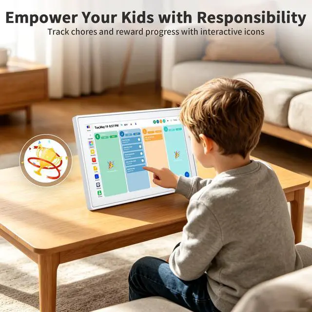 Alt view image 4 of 7 - 15.6 Inch Digital Calendar, Smart Touchscreen Wall Calendar Planner with Chore Chart, Electronic To-Do List, 32GB Meal Planner & Family Organizer Schedule Board, Photo Frame