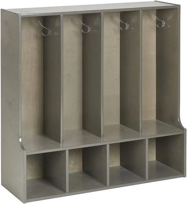 Main image of Streamline 4-Section Toddler Coat Locker with Bench, Classroom Furniture, Grey Wash