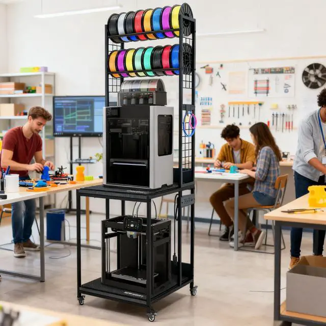 Alt view image 7 of 7 - Heavy Duty PRT22 3D Printer Stand with Power Hub, High Density Polymer Vibration Damping Pads, Elevated Storage & Locking Wheels for Most Large Printers
