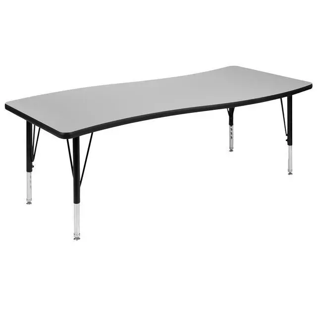 Alt view image 3 of 7 - 26" W x 60" L Rectangular Wave Flexible Collaborative Grey Kids Adjustable Activity Table