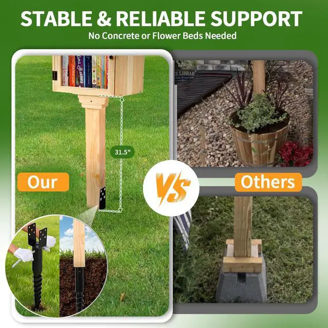 Alt view image 2 of 7 - Little Library Mount, No-Dig Ground Anchor, Waterproof 4x4x31.5" Wood Post & Bracket, Easy Installation for Outdoor Use, Ideal for Community Sharing, Support All Sizes of Little Libraries