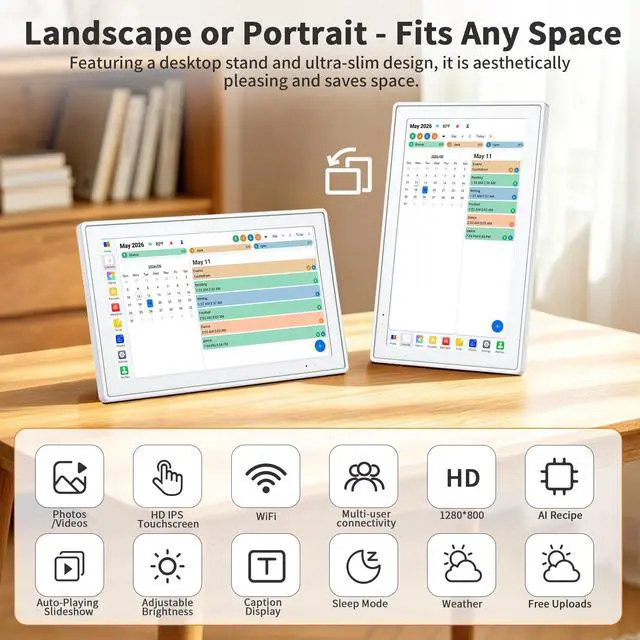 Alt view image 6 of 7 - 15.6 Inch Digital Calendar, Smart Touchscreen Wall Calendar Planner with Chore Chart, Electronic To-Do List, 32GB Meal Planner & Family Organizer Schedule Board, Photo Frame