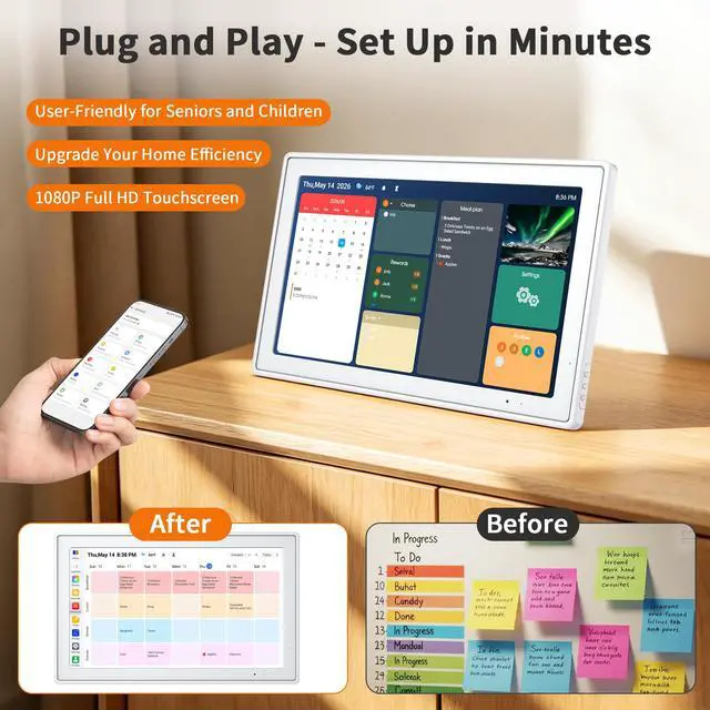 Alt view image 7 of 7 - 15.6 Inch Digital Calendar, Smart Touchscreen Wall Calendar Planner with Chore Chart, Electronic To-Do List, 32GB Meal Planner & Family Organizer Schedule Board, Photo Frame