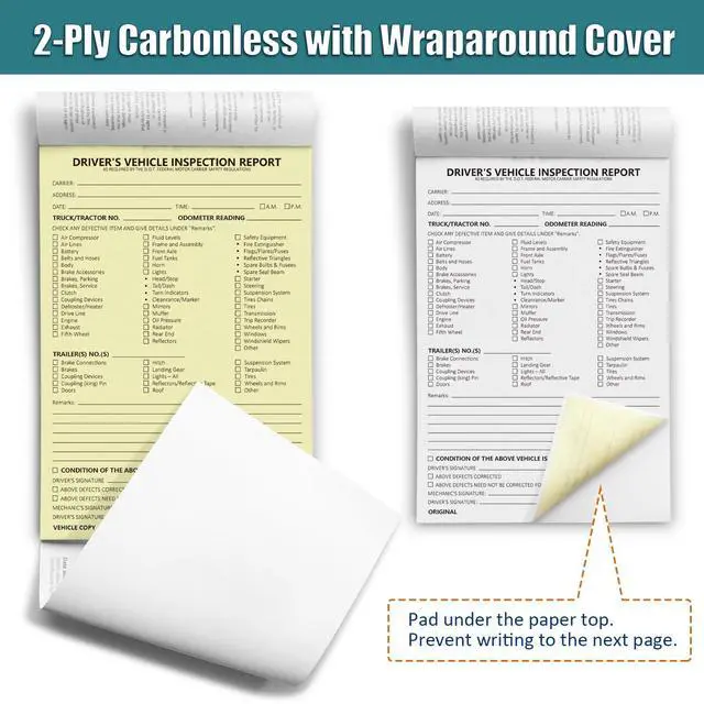 Alt view image 4 of 6 - Detailed Driver's Vehicle Inspection Report, Pre Trip Inspection Book | 50 Pack, 2-Ply Carbonless, 35 Sets of Forms per DVIR Log Book for Truck Drivers, 8.5" x 5.5"