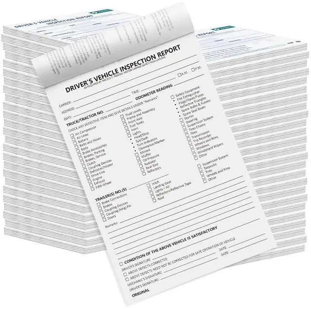 Main image of Detailed Driver's Vehicle Inspection Report, Pre Trip Inspection Book | 50 Pack, 2-Ply Carbonless, 35 Sets of Forms per DVIR Log Book for Truck Drivers, 8.5" x 5.5"