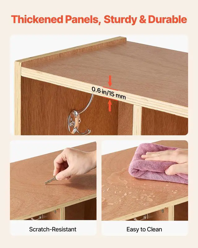 Alt view image 5 of 7 - 5-Section Coat Locker with Bench, Kids Lockers with 10 Hooks & Non-Slip Mat, Classroom Cubbies for Daycare, Home, Kindergarten- Natural