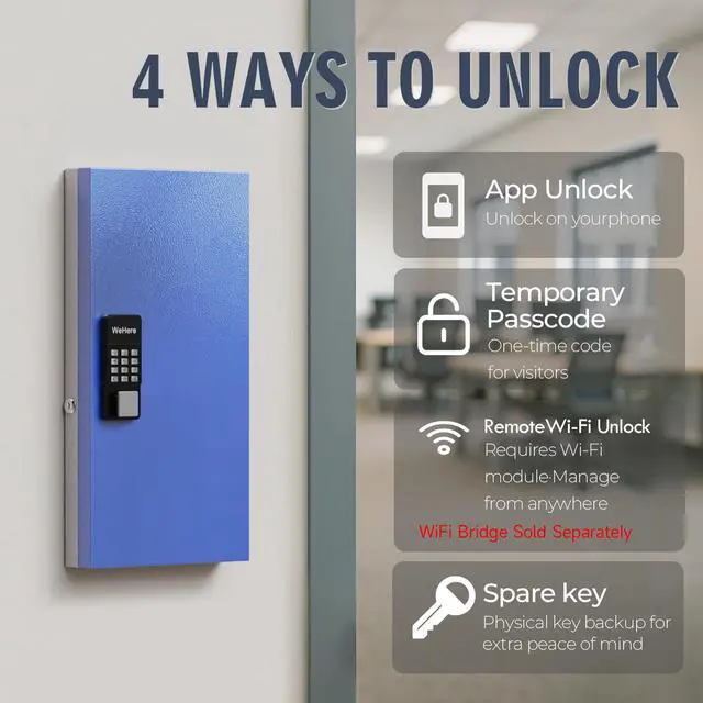 Alt view image 3 of 7 - 48-Key Smart Key Lock Box Wall-Mount, Key Cabinet with Key Management App(Track Key Borrow/Return), Keypad, Bluetooth & WiFi Unlock (Sold Separately) for Commercial, School, Rental, Office