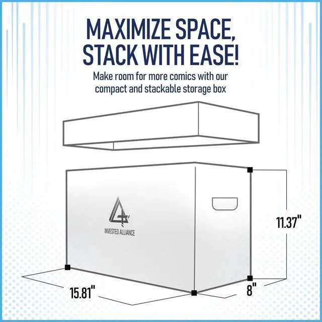 Alt view image 7 of 7 - Premium Short Comic Book Storage Box Organizer with Lid | Thick Cardboard Comic Storage Box For Collectibles Fits 150-175 Current/Silver Age, Heavy Duty & Stackable