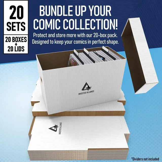 Alt view image 3 of 7 - Premium Short Comic Book Storage Box Organizer with Lid | Thick Cardboard Comic Storage Box For Collectibles Fits 150-175 Current/Silver Age, Heavy Duty & Stackable