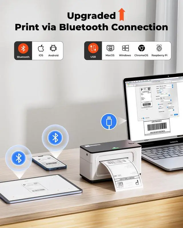 Alt view image 4 of 6 - Bluetooth Thermal Label Printer 941BP, Wireless 300DPI 4x6 Shipping Label Printer for Small Business Compatible with Windows, Mac, iPhone, Android, PC, Amazon, Shopify, Etsy, USPS (White)