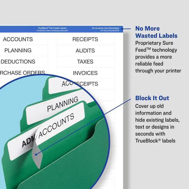 Alt view image 2 of 7 - TrueBlock File Folder Labels, 2/3" x 3-7/16", Assorted Colors, 10 Packs, 7,500 Printable Labels (5266)