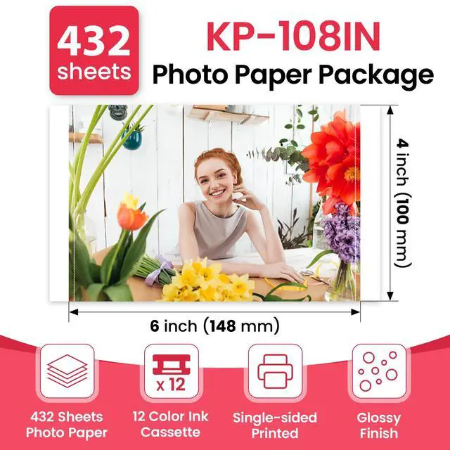 Alt view image 2 of 7 - 4x Compatible with Canon Selphy KP-108IN Photo Paper and Ink Set | 4x6 inches, 432 Sheets Paper and 12 Pack Color Ink Cassette, Compatible with CP1500 CP1300 CP1200 CP1000 CP910 Printer