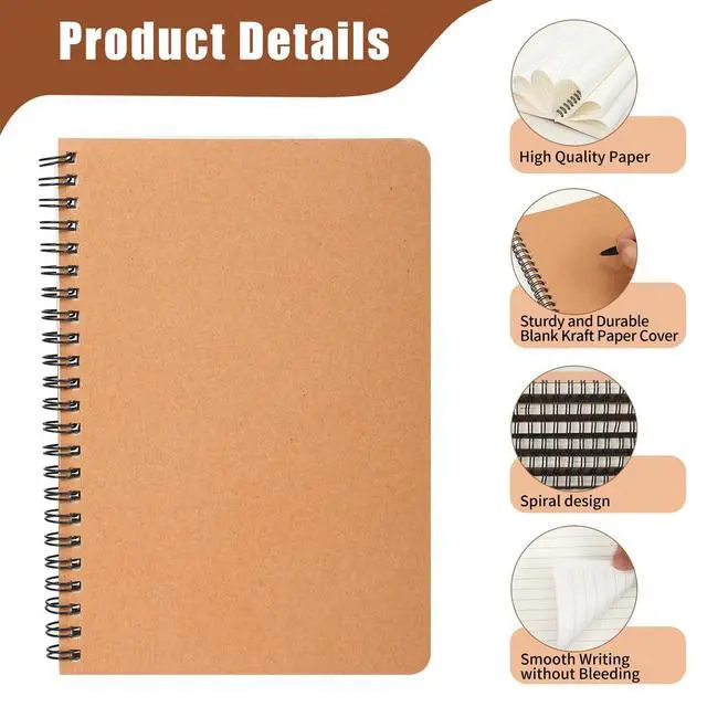Alt view image 3 of 7 - 150 Packs A5 Spiral Notebooks, 8.0"×5.6", 60 Sheets/120 Pages, Hardcover Lined Journal Notepad Travel Notebooks for Office and Back to School Supplies