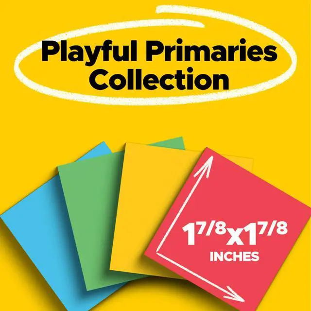 Alt view image 2 of 7 - Super Sticky Notes, 18 Sticky Note Pads, 1.875 x 1.875 in.,Back to School Supplies & Office Products,Ideal for Textbooks,Notebooks& Vertical Surfaces,Playful Primaries Collection(Pack of 12)