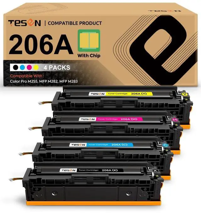 Main image of 206A M283fdw Toner Cartridges 4 Pack with Chip Compatible Replacement for HP 206A Toner Set W2110A W2111A W2112A W2113A for HP Color Pro MFP M283fdw M283cdw M282nw M255dw M255nw M255 M283 Printer Ink