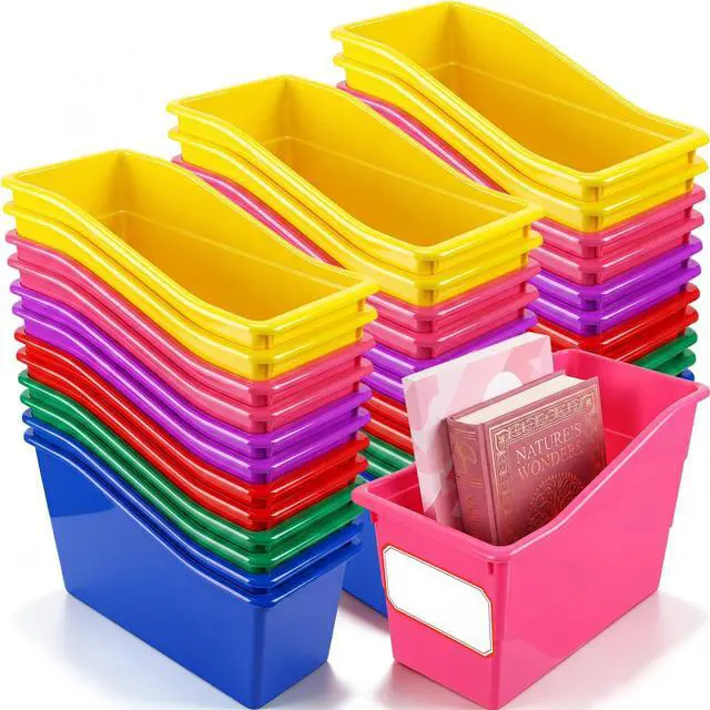 Main image of 36 Pcs Book Bins Bulk for Classroom Storage Plastic Magazine Holder with Label Interlocking File Folder Organizer Binder Container Box for School Office Desktop Bookshelf Home (Rainbow Bright)