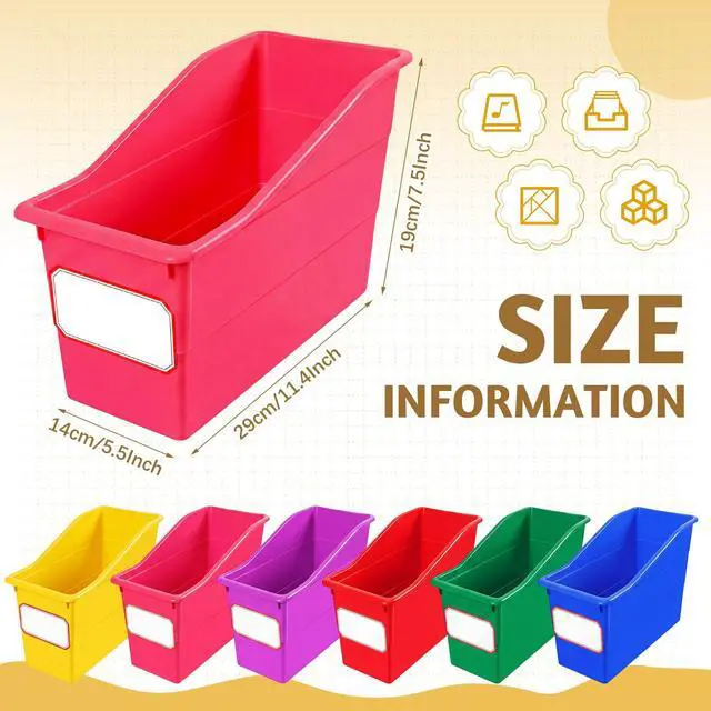 Alt view image 2 of 6 - 36 Pcs Book Bins Bulk for Classroom Storage Plastic Magazine Holder with Label Interlocking File Folder Organizer Binder Container Box for School Office Desktop Bookshelf Home (Rainbow Bright)