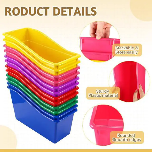 Alt view image 3 of 6 - 36 Pcs Book Bins Bulk for Classroom Storage Plastic Magazine Holder with Label Interlocking File Folder Organizer Binder Container Box for School Office Desktop Bookshelf Home (Rainbow Bright)