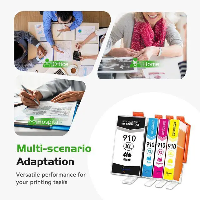 Alt view image 7 of 7 - 910XL Ink Cartridges Replacement for HP 910 910XL Ink Cartridges Combo Pack Work with HP OfficeJet Pro 8020 8025 8010 8035 8022 8030 8025e 8015e 8028e 8035e Printers (4Pack, Black Cyan Magenta Yellow)