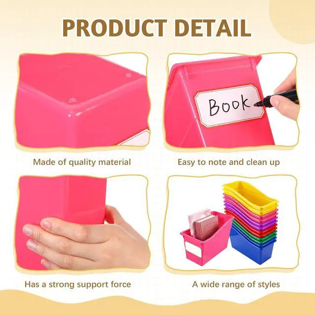 Alt view image 4 of 6 - 36 Pcs Book Bins Bulk for Classroom Storage Plastic Magazine Holder with Label Interlocking File Folder Organizer Binder Container Box for School Office Desktop Bookshelf Home (Rainbow Bright)