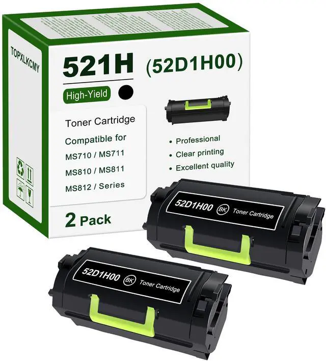 Main image of 521H (52D1H00) High Yield Black Toner Cartridge 2-Pack Replacement for Lexmark MS710n MS710dn MS711dn MS810n MS810dn MS810de MS810dtn MS811n MS811dn MS811dtn MS812dn MS812de MS812dtn Printer