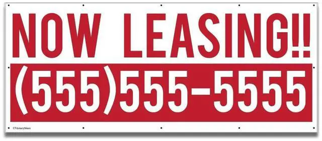 Main image of Banner - Custom Business Vinyl Banner, "Now Leasing" with Custom Phone Number, (Multi, 5x10 Feet)