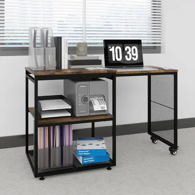 Alt view image 2 of 7 - 24''x20'' Large Printer Stand,Extendable Home Craft Table,Retro | Home Office Organization Desk,Pull Out Table for Large Work Station, for Home Office, Kitchen, Study Room, Living Room