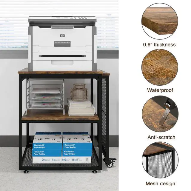 Alt view image 5 of 7 - 24''x20'' Large Printer Stand,Extendable Home Craft Table,Retro | Home Office Organization Desk,Pull Out Table for Large Work Station, for Home Office, Kitchen, Study Room, Living Room