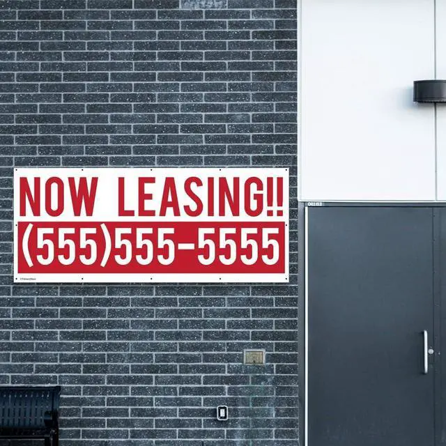 Alt view image 3 of 7 - Banner - Custom Business Vinyl Banner, "Now Leasing" with Custom Phone Number, (Multi, 5x10 Feet)