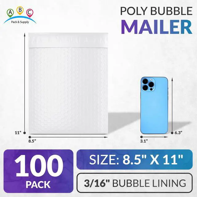 Alt view image 2 of 7 - Poly Bubble Mailers, 8.5 x 11 Inch White Padded Mailers, Self Seal Shipping Envelopes, Lightweight Poly Mailer Bags, Waterproof Mailing Bags, Pack of 100
