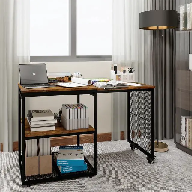 Alt view image 7 of 7 - 24''x20'' Large Printer Stand,Extendable Home Craft Table,Retro | Home Office Organization Desk,Pull Out Table for Large Work Station, for Home Office, Kitchen, Study Room, Living Room