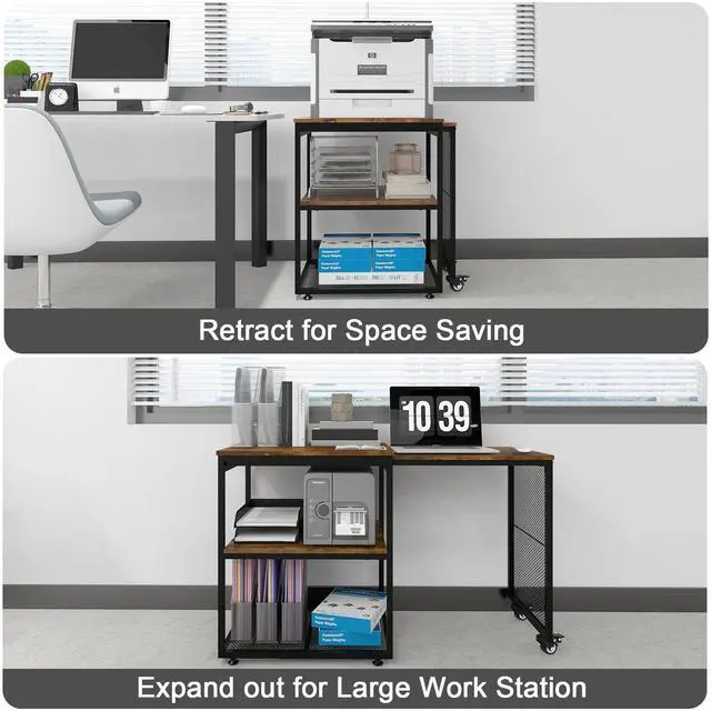 Alt view image 4 of 7 - 24''x20'' Large Printer Stand,Extendable Home Craft Table,Retro | Home Office Organization Desk,Pull Out Table for Large Work Station, for Home Office, Kitchen, Study Room, Living Room