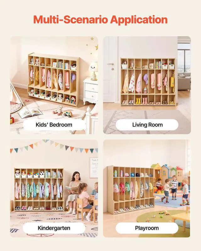 Alt view image 7 of 7 - 8-Section Coat Locker with Bench, Kids Lockers with 16 Hooks & Non-Slip Mat, Classroom Cubbies for Daycare, Home, Kindergarten- Natural
