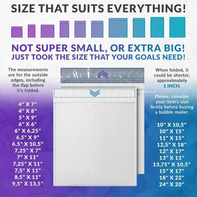 Alt view image 4 of 7 - Poly Bubble Mailers, 9.5 x 13.5 Inch White Padded Mailers, Self Seal Shipping Envelopes, Lightweight Poly Mailer Bags, Waterproof Mailing Bags, Pack of 100