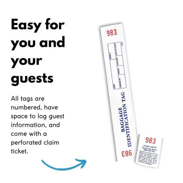 Alt view image 3 of 7 - Hotel Luggage Claim Tags with Easy Stick Adhesive, Tear-Off Claim Ticket & Sequential Numbering Disposable Bag Tags for Hotels, Valet & Guest Storage 1,000 Pack