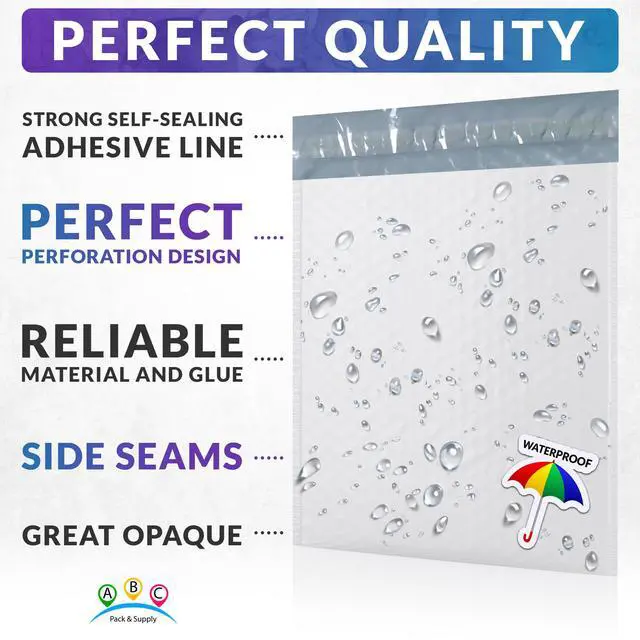 Alt view image 3 of 7 - Poly Bubble Mailers, 9.5 x 13.5 Inch White Padded Mailers, Self Seal Shipping Envelopes, Lightweight Poly Mailer Bags, Waterproof Mailing Bags, Pack of 100