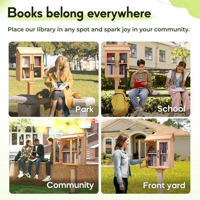 Alt view image 7 of 7 - Little Free Library Box Outdoor Kit with Mount, Waterproof Pine Neighborhood Lending Library, 2-Tier Book Exchange Box, 2 Acrylic Doors (21×11×26 in)