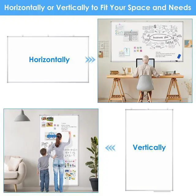 Alt view image 4 of 7 - Dry Erase Board 72 x 40 Inch, Large Magnetic White Board for Wall, Aluminum Frame Erase Board Presentation Wall-Mounted Marker Board with a Long Pen Tray for Classroom, Office & Home