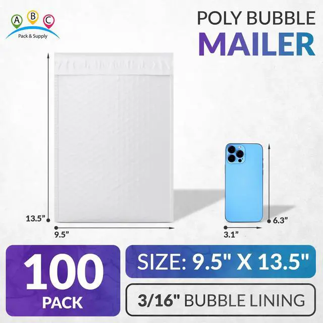 Alt view image 2 of 7 - Poly Bubble Mailers, 9.5 x 13.5 Inch White Padded Mailers, Self Seal Shipping Envelopes, Lightweight Poly Mailer Bags, Waterproof Mailing Bags, Pack of 100