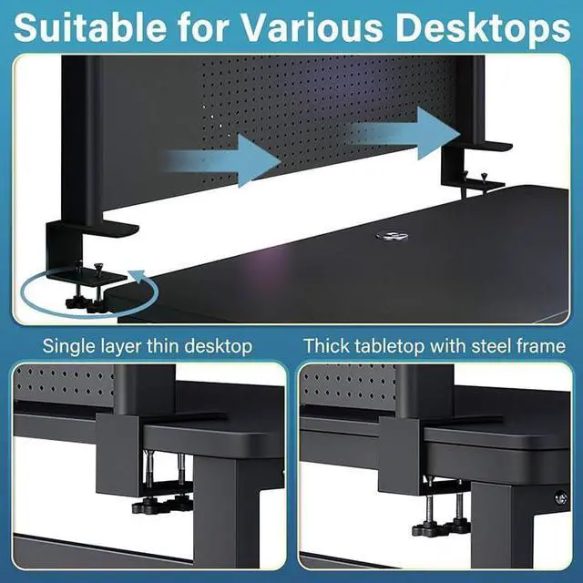 Alt view image 4 of 7 - Clamp On Desk Pegboard Shelf - Metal Desktop Organizer Hutch with 2 Shelves for Storage and Display, Desk Add-On Shelf for Office, Dorm, or Computer Monitor Stand, Black (39.3")