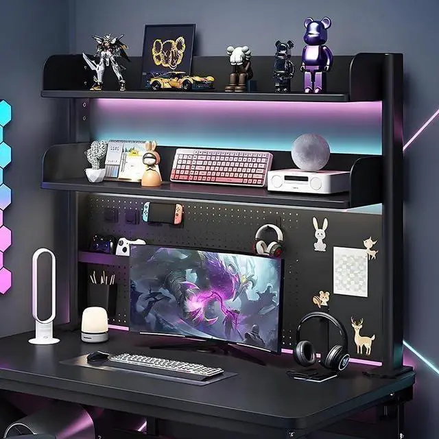 Alt view image 5 of 7 - Clamp On Desk Pegboard Shelf - Metal Desktop Organizer Hutch with 2 Shelves for Storage and Display, Desk Add-On Shelf for Office, Dorm, or Computer Monitor Stand, Black (39.3")