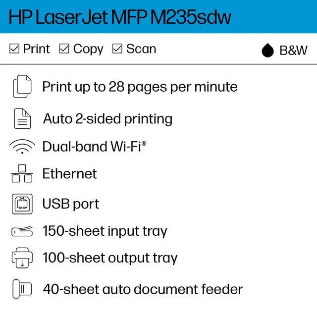 Alt view image 3 of 7 - LaserJet MFP M235sdw All-in-One Laser Wireless Printer, Scan/Copy, Black & White, Duplex, Best-for-Office