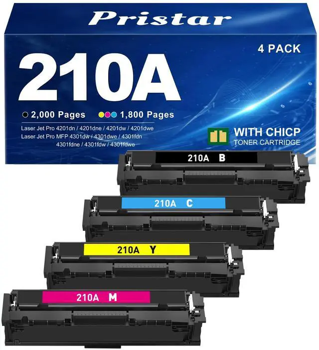 Main image of 210A Toner Cartridges 4 Pack (with Chip) Compatible for HP 210A 210X | Replacement for HP Color Laser Jet Pro MFP 4301fdw 4201dw 4201dn 4301fdn 4301dw Printer (Black/Cyan/Magenta/Yellow)