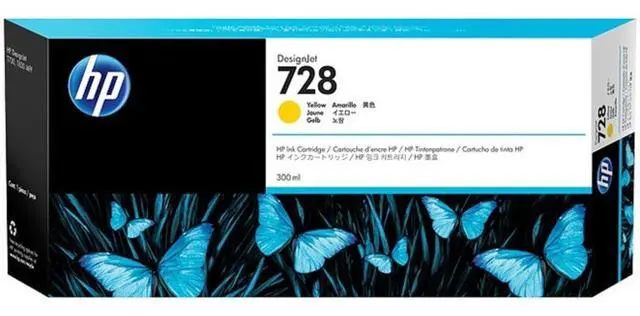 Main image of 728 Yellow 300-ml Genuine Ink Cartridge (F9K15A) for DesignJet T830 MFP & T730 Large Format Plotter Printers