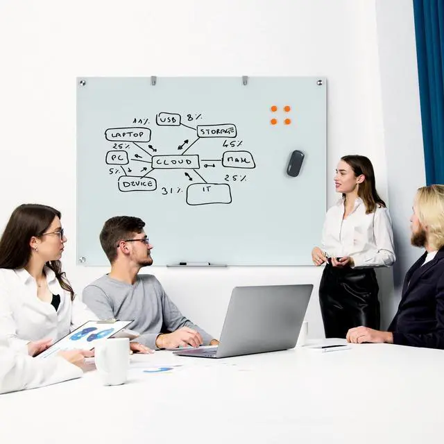 Alt view image 7 of 7 - Glass Dry Erase Board, 48 x 36 Inches Magnetic Glass Whiteboard | Frameless Glass Board, Wall Mount, 4' x 3', Frameless, For Office, Home, School